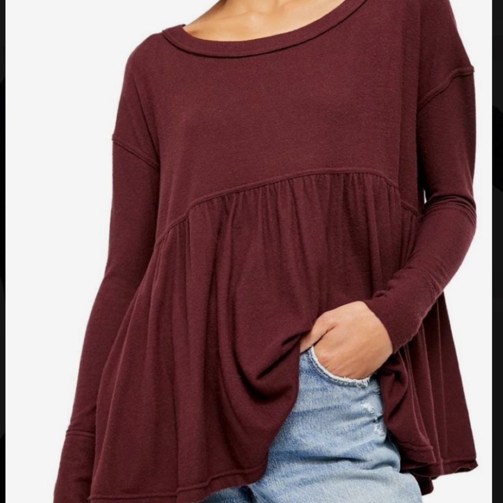 Free People Forever Your Girl Tunic T-Shirt small red garnet top shirt